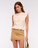 Mid Rise Studded Denim Mini Skirt