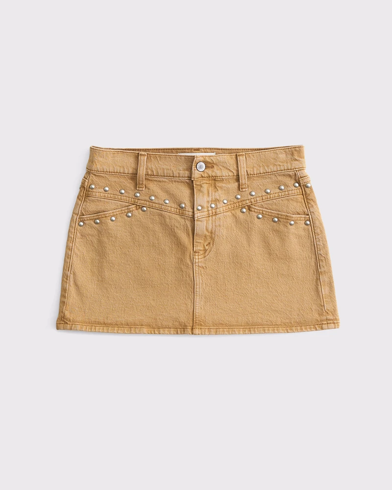 Mid Rise Studded Denim Mini Skirt