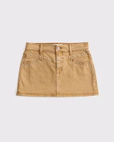 Mid Rise Studded Denim Mini Skirt