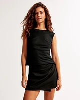 Draped Linen-Blend Wrap Mini Skort