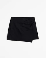 Draped Linen-Blend Wrap Mini Skort