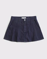 Mid Rise Denim Pleated Mini Skirt