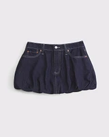 Mid Rise Denim Bubble Hem Mini Skirt