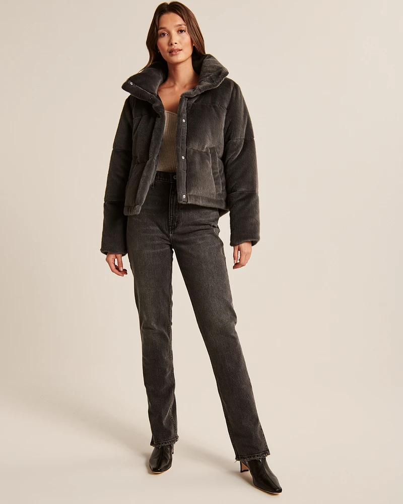 A&F Faux Fur Mini Puffer