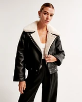 Vegan Leather Sherpa Biker Jacket