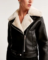 Vegan Leather Sherpa Biker Jacket