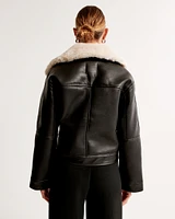 Vegan Leather Sherpa Biker Jacket