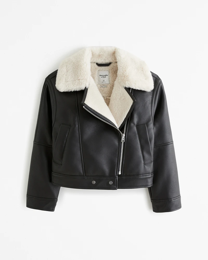 Vegan Leather Sherpa Biker Jacket