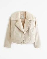 Vegan Leather Shearling Biker Jacket