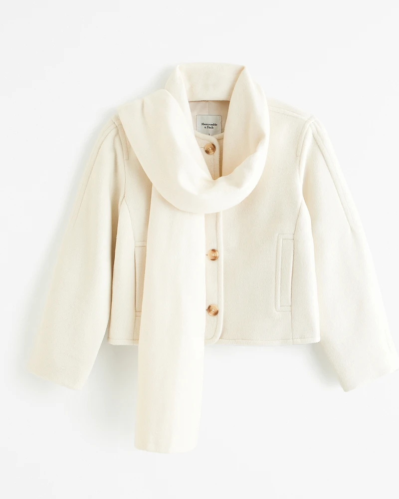 Removable Scarf Double-Cloth Wool-Blend Jacket