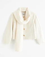 Removable Scarf Double-Cloth Wool-Blend Jacket