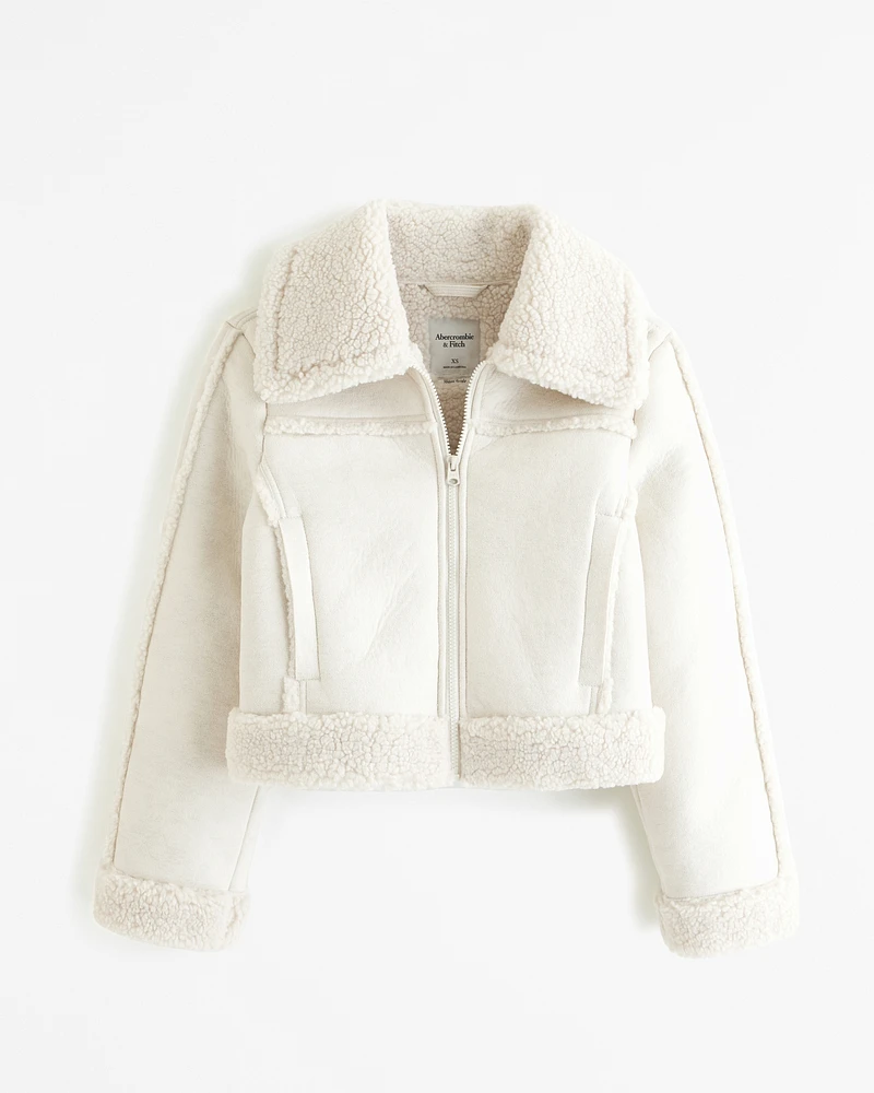 Cropped Vegan Suede Sherpa Jacket