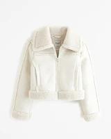 Cropped Vegan Suede Sherpa Jacket