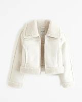 Cropped Vegan Suede Sherpa Jacket