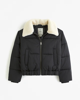 Faux Fur Collar Mini Ultra Puffer