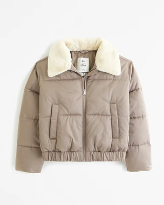 Faux Fur Collar Mini Ultra Puffer