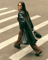 Vegan Leather Long-Length Coat