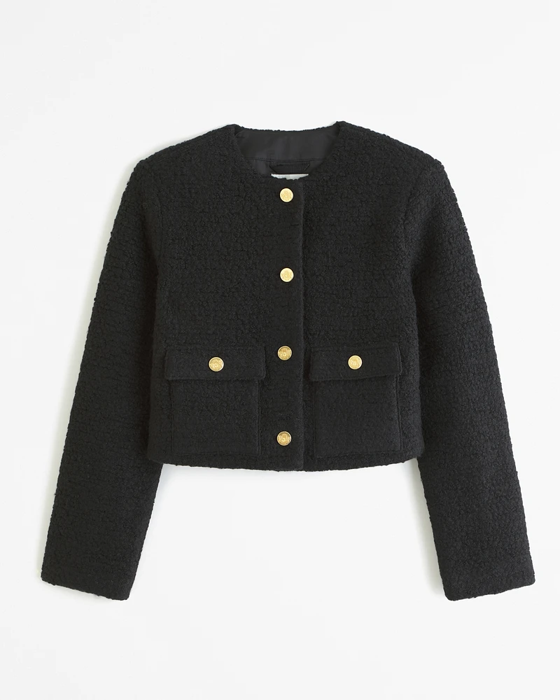 Collarless Boucle Jacket