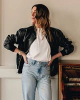Vegan Leather Bomber Jacket