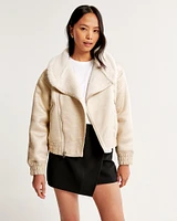 Vegan Suede Sherpa-Lined Bomber Jacket