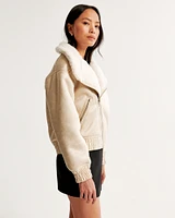 Vegan Suede Sherpa-Lined Bomber Jacket