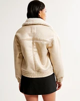 Vegan Suede Sherpa-Lined Bomber Jacket