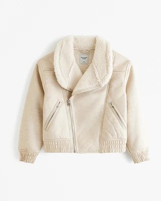 Vegan Suede Sherpa-Lined Bomber Jacket