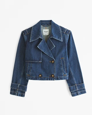 Cropped Denim Trench Coat