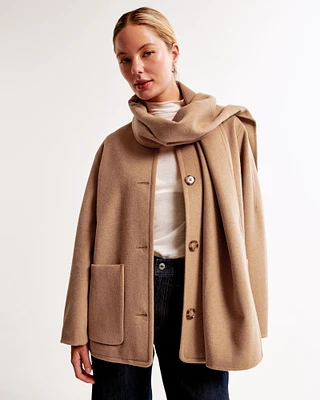 Removable Scarf Wool-Blend Coat