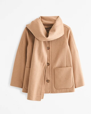 Removable Scarf Wool-Blend Coat