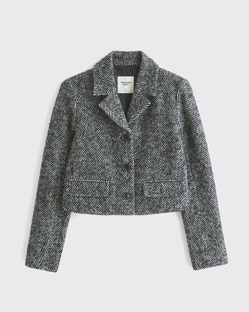 Cropped Wool-Blend Blazer Coat