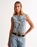 Collarless Denim Vest