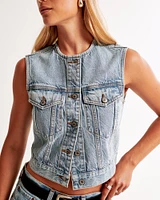 Collarless Denim Vest