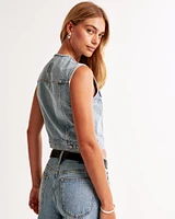 Collarless Denim Vest