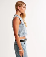 Collarless Denim Vest