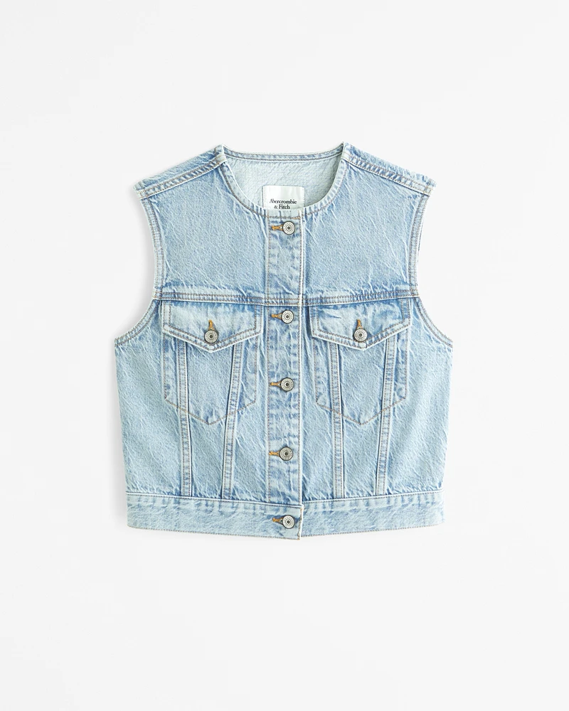 Collarless Denim Vest