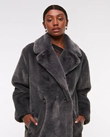 Double-Breasted Faux Fur Coat