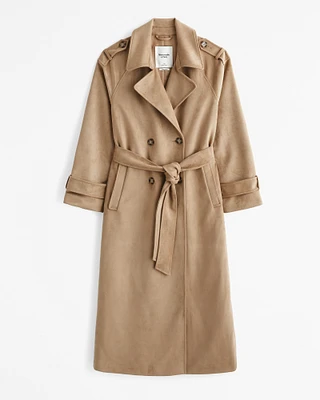 Faux Suede Trench Coat