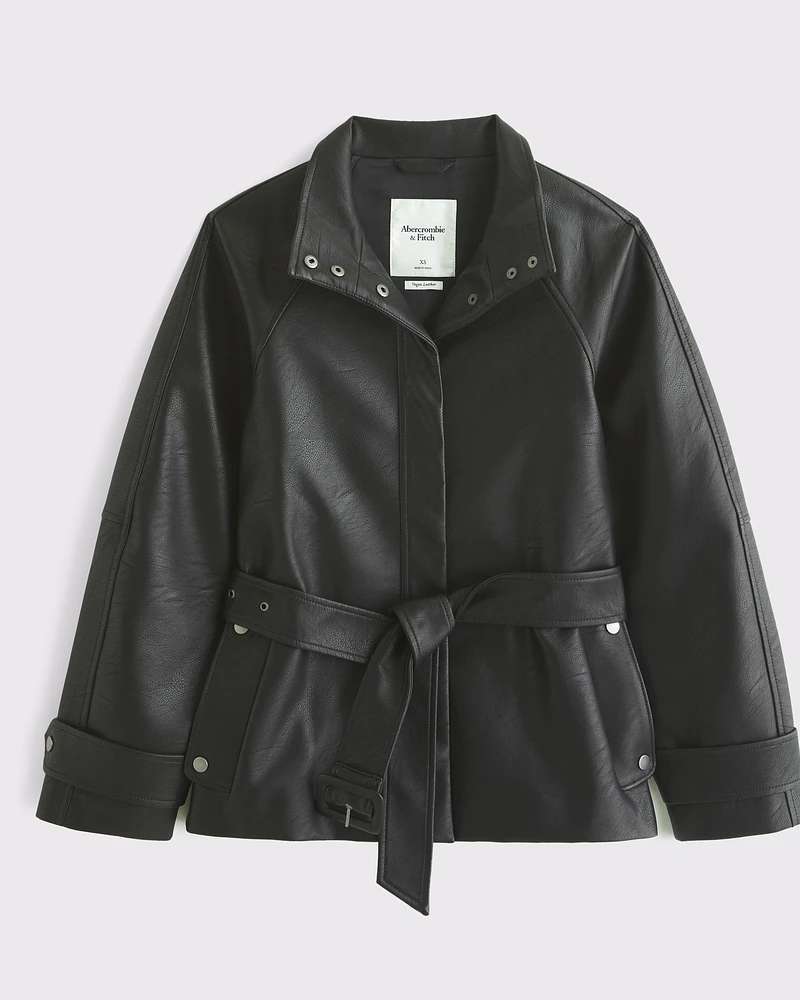 Belted Vegan Leather Jacket