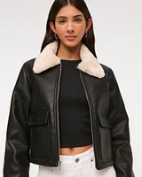 Vegan Leather Utility Trucker Jacket