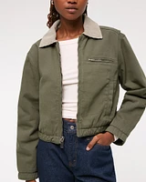 Cropped Twill Workwear Jacket