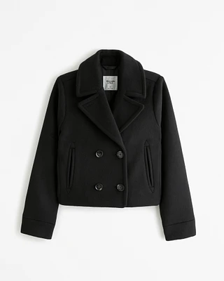 Wool-Blend Short Double-Breasted Blazer Coat
