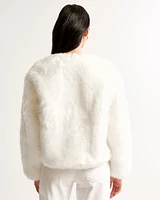 Winterized Collarless Faux Fur Jacket