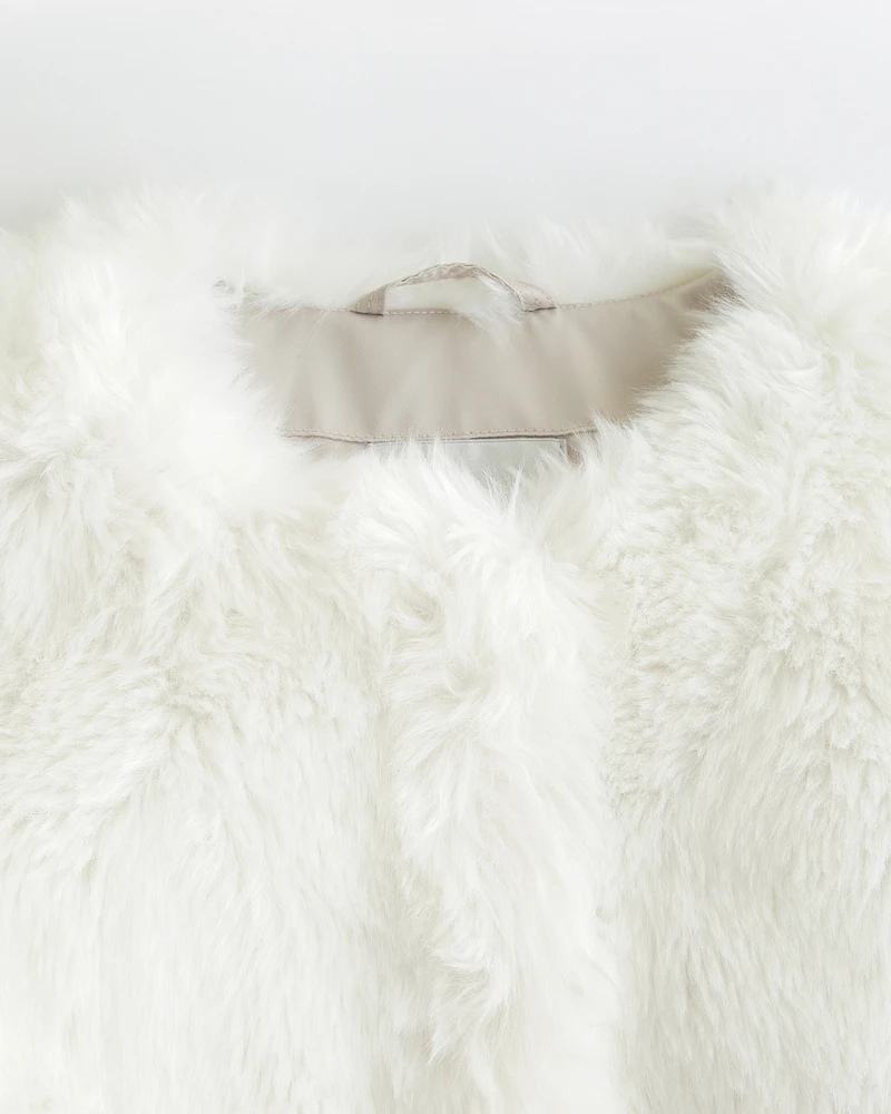 Winterized Collarless Faux Fur Jacket