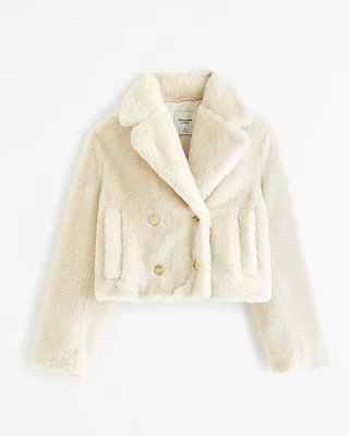 Short Double-Breasted Faux Fur Jacket