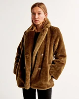 Double-Breasted Faux Fur Mid Coat