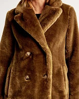 Double-Breasted Faux Fur Mid Coat