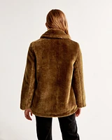 Double-Breasted Faux Fur Mid Coat