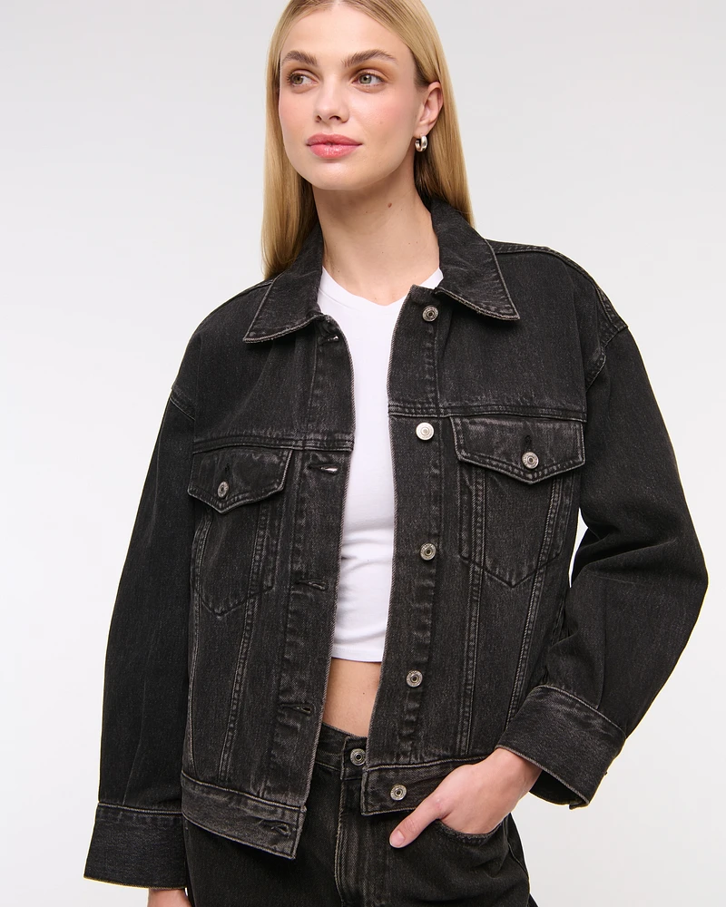 Oversized Distressed Denim Trucker Jacket