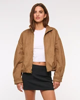 Bubble Hem Vegan Suede Bomber Jacket